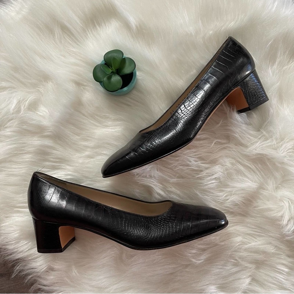 Salvatore Ferragamo Dark Brown Croc Print Classic Office Pumps 7 1/2